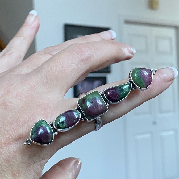 Ruby Zoisite super long sterling ring - Picture 4 of 7